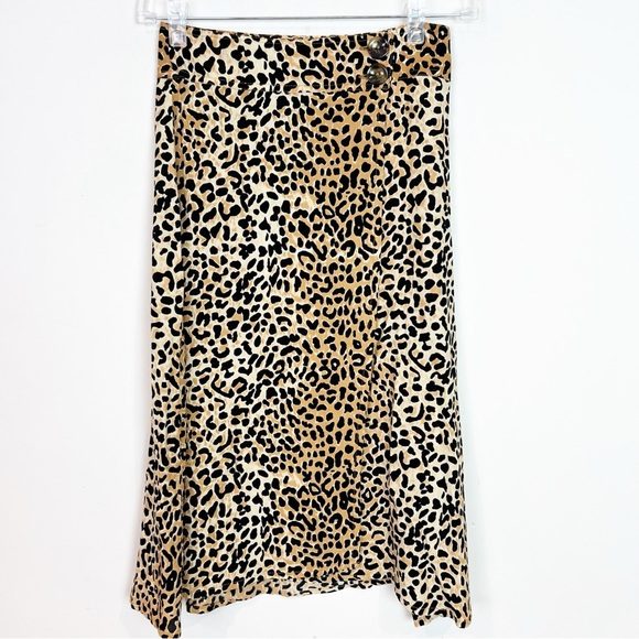 FAITHFULL THE BRAND ANTHROPOLOGIE BLACK BROWN LEOPARD WRAP SKIRT WOMENS SZ 2 - Picture 3 of 8